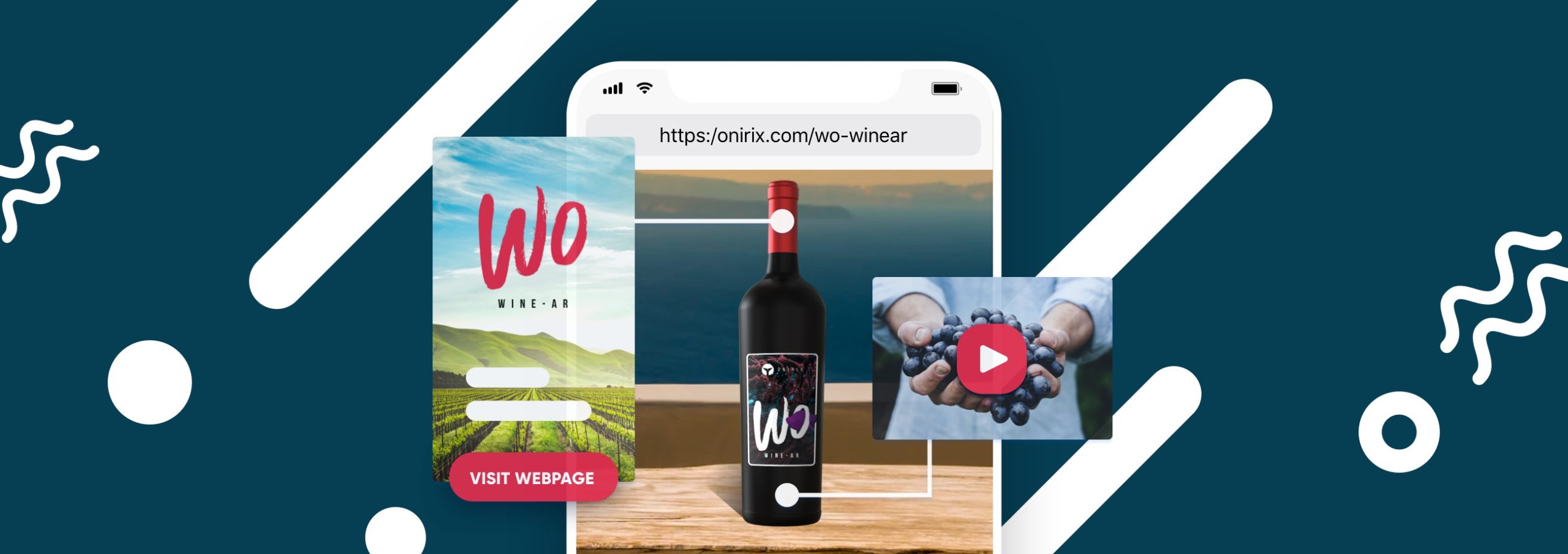 Examples of web augmented reality (WebAR) for packaging: wine bottles, cans, or packaging