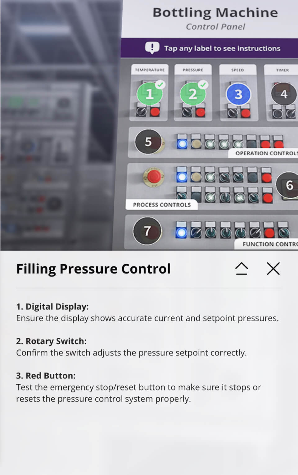 Control panel with visual guide in AR - Onirix